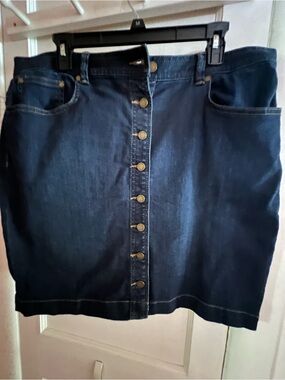 Chaps Dark Blue Button-Front Denim Mini Skirt